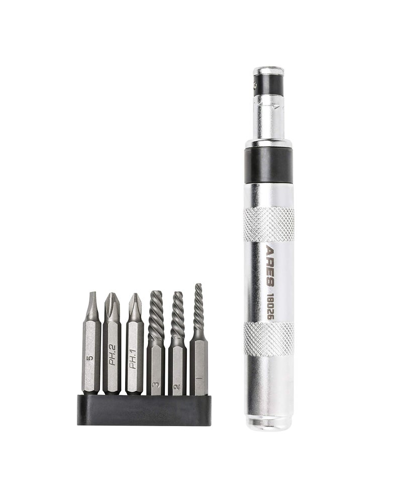 ARES 18026-1/4-Inch Drive Manual Reversible Impact Driver - Includes 6-Piece Flathead, Phillips, and Spiral Screw Extractor Bit Set - Disengage Rusted Fasteners or Frozen Bolts - Compact Design - Image 1